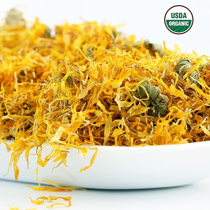 Calendula Tea 1LB (16Oz) 100% CERTIFIED Organic Whole Flower Calendula Herbal Tea (Calendula Officinalis), Caffeine Free in 1 lbs. Bulk Resealable Kraft BPA free Bags from U.S. Wellness