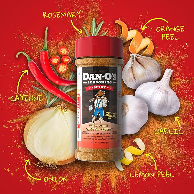 Dan-O's 3 Bottle Seasoning Set, Small Bottles, 3 Pack, Includes Spicy, SEA-soning and Cajun Seasonings, Sugar Free, Zero Calorie, Use this Seasoning Kit on Meat, Seafood or Jambalaya