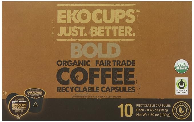 EKOCUPS Artisan Organic Bold Hot or Iced Coffee, Dark roast, in Recyclable Single Serve Cups for Keurig K-cup Brewers, 40 count (Pack of 2)