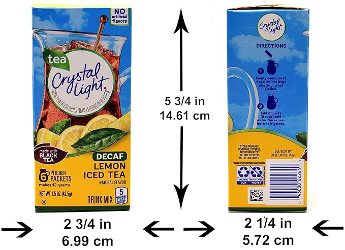 Crystal Light Lemon Decaf Iced Tea Natural Flavor Drink Mix, 12-Quart Canister (Pack of 2)