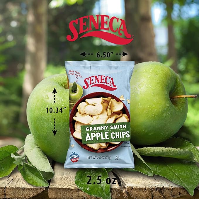 Seneca Granny Smith Apple Chips | Made from Fresh Apples | 100% Granny Smith Apples | Yakima Valley Orchards of Washington | Crisped Apple Perfection | Foil-Freshness bag | 2.5 ounce (Pack of 12)