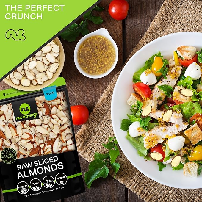 NUT CRAVINGS - Natural Sliced Almonds - Raw, (16oz - 1 LB) Packed Fresh in Resealable Bag - Nut Snack - Food Assortments Ideal for Trail Mixed Nuts