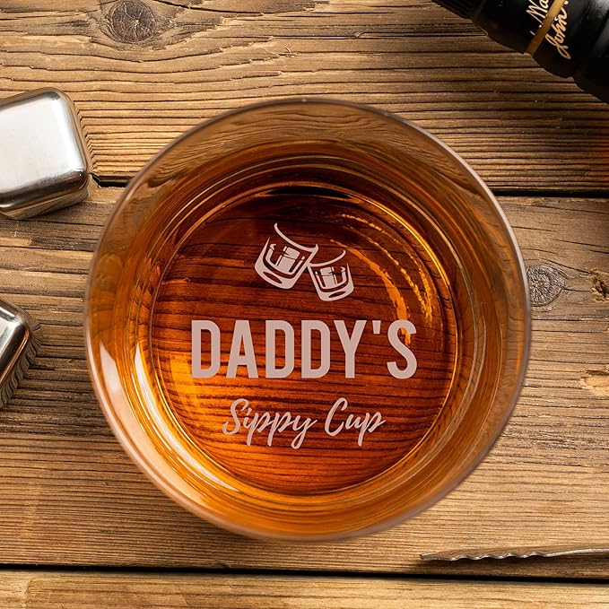 Whiskey Rocks Glass Father's Day Gift For Dad, Daddy's Sippy Cup Whiskey Glasses, Christmas Birthday Gifts for Dad from Daughter Son