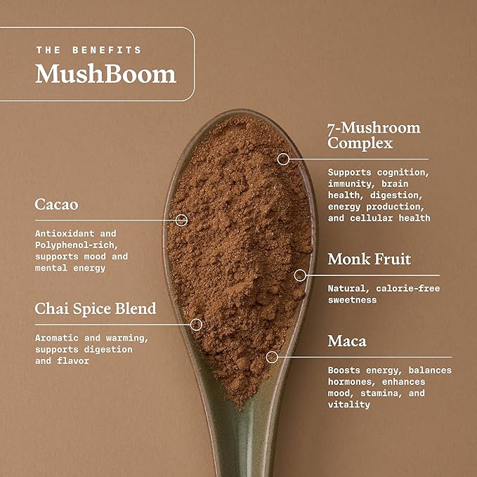 Ultra Life Sport - MushBoom Organic Mushroom Coffee Alternative Drink - 30 Servings 7 Mushroom Cacao Blend - Cordyceps, Lion’s Mane, Chaga, Maitake, Shiitake, Reishi & Turkey Tail - Caffeine Free