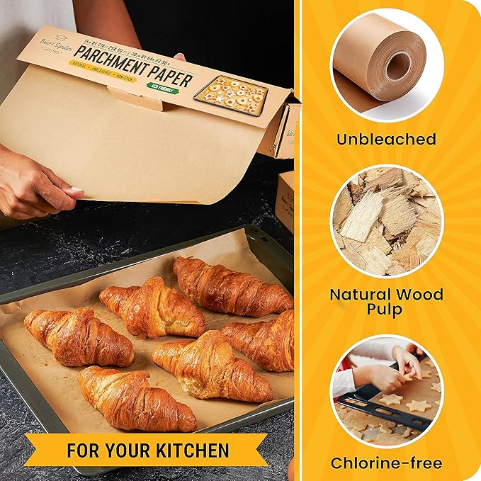 Unbleached Parchment Paper for Baking ??2-Pack 520 Sq.Ft Total - 15 in x 210 ft Baking Paper Roll with Cutter, Non-Stick Brown Parchment for Baking, Cooking, Grilling, Steaming by Baker?™s Signature