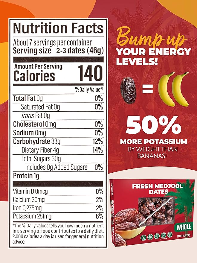 Natural Delights Medjool Dates – Large & Plump Whole Dates Medjool, Non-GMO Verified, Good Source of Fiber, Naturally Sweet Fruit Snack, Perfect for On-the-Go - Medjool Dates Whole, 11 lb Box