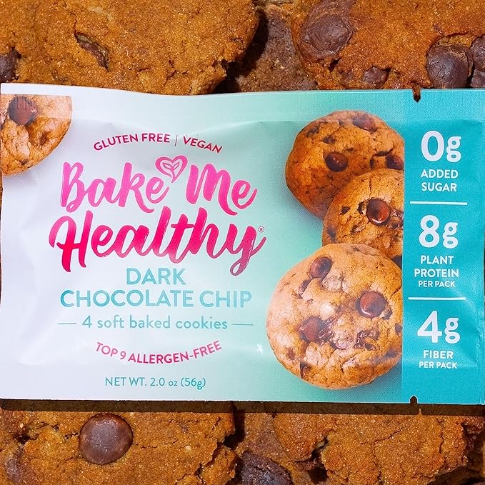 Bake Me Healthy Gluten-Free Cookies - Dark Chocolate Chip Cookies, 10 Snack Packs - Peanut Free, Gluten Free, Egg Free, Dairy Free, Top 9 Allergen-Friendly