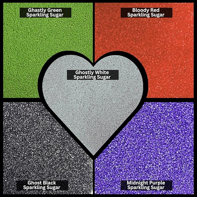 Confect Scary Night-Out Sprinkles ??Edible Sparkling Sugar Mix in Silver, Orange, Irish Purple, Black & Lime Green ??Halloween Sugar Sprinkles for Decorating Cakes, Cupcakes, Cookies & Desserts- 5 Oz