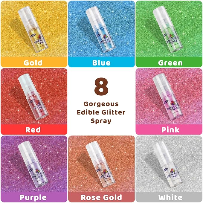 Green Edible Glitter Spray, 5g Food Grade, Edible Green Glitter for Drinks, Cake Decorating, Cocktails, Shimmer Dust Powder for Baking, Chocolate, Strawberry