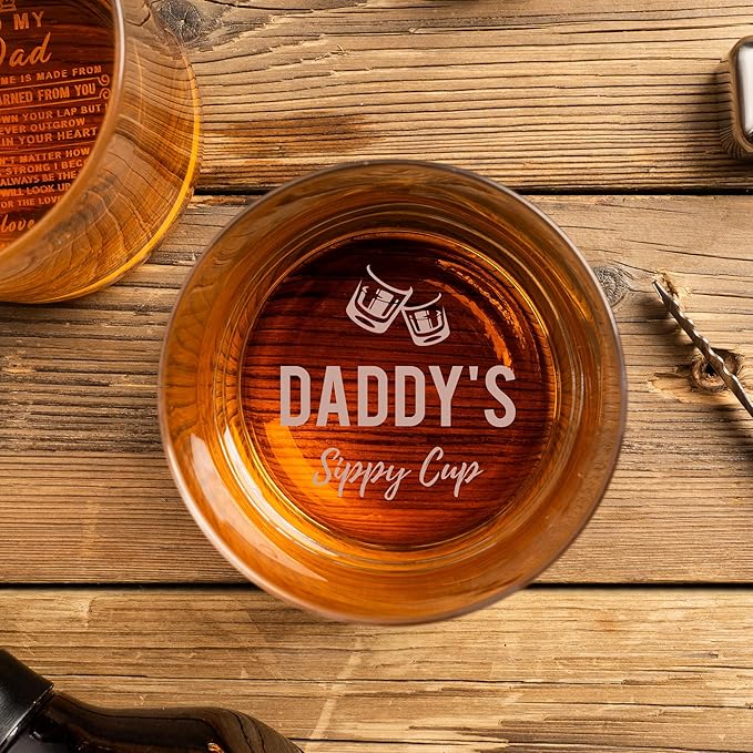 Whiskey Rocks Glass Father's Day Gift For Dad, Daddy's Sippy Cup Whiskey Glasses, Christmas Birthday Gifts for Dad from Daughter Son