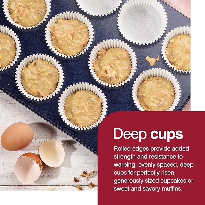 Zyliss E980200 Non-Stick 12 Hole Muffin Tin | Carbon Steel | Dark Blue | Baking Tins/Yorkshire Puddings/Mini Cake/Small Cakes | Dishwasher Safe | 5 Year Guarantee