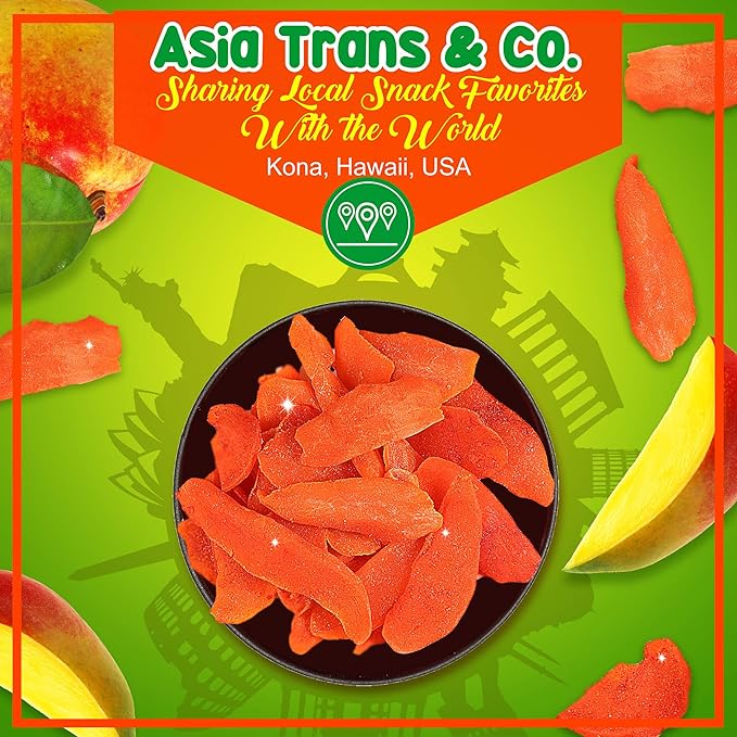 Asia Trans Li Hing Mui Dried Mango | Hawaiian Favorite | Naturally Sweet Dried Fruit Candy with Asian Plum Powder