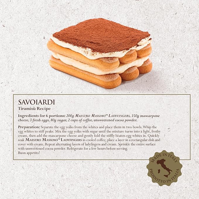 Maestro Massimo Savoiardi Ladyfingers - Classic Italian Lady Finger Cookies for Tiramisu, Premium Lady Fingers for Cake, Desserts & Pastries 7.05 oz (200 gr), Pack of 1