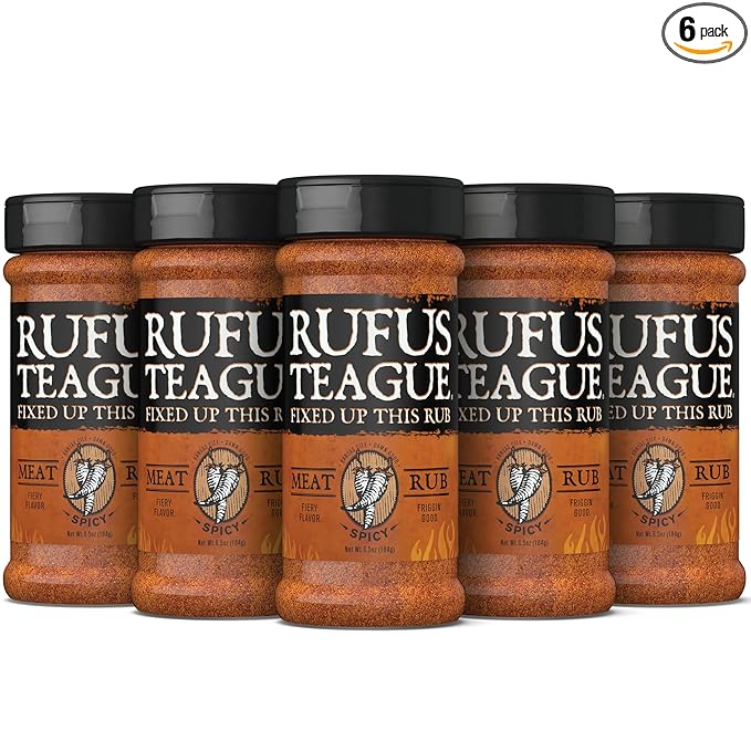 Rufus Teague Spicy Meat Rub, 6 Pack, Premium Barbecue Seasoning & Dry Rub for Smoking and Grilling, Award-Winning Flavor for Beef, Pork & Chicken, Gluten-Free, 6.5 oz