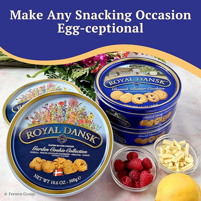 Royal Dansk Garden Cookie Collection & Danish Butter Cookies, 4-Pack, Includes Two 12 oz and Two 10.6 oz Tins