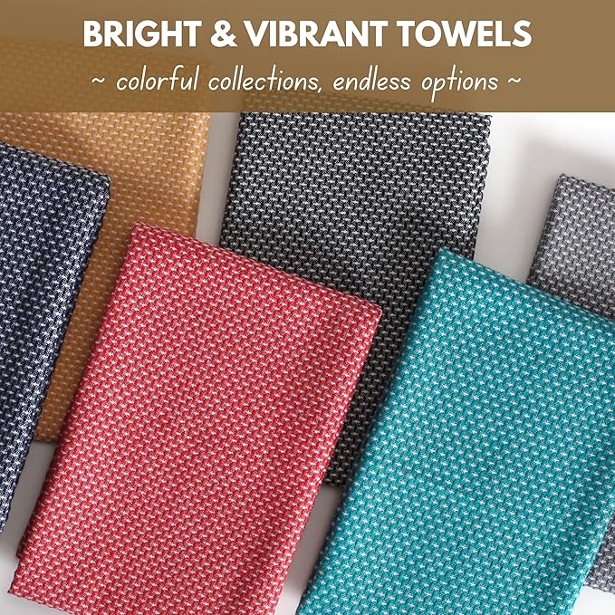 Native Fab 4 Pack Dotted Pattern Kitchen Dish Towels Cotton Super Absorbent Quick Drying Reusable 18x26 Inches - Bar Hand Towels, Kitchen Cleaning Towels with Hanging Loop, Red
