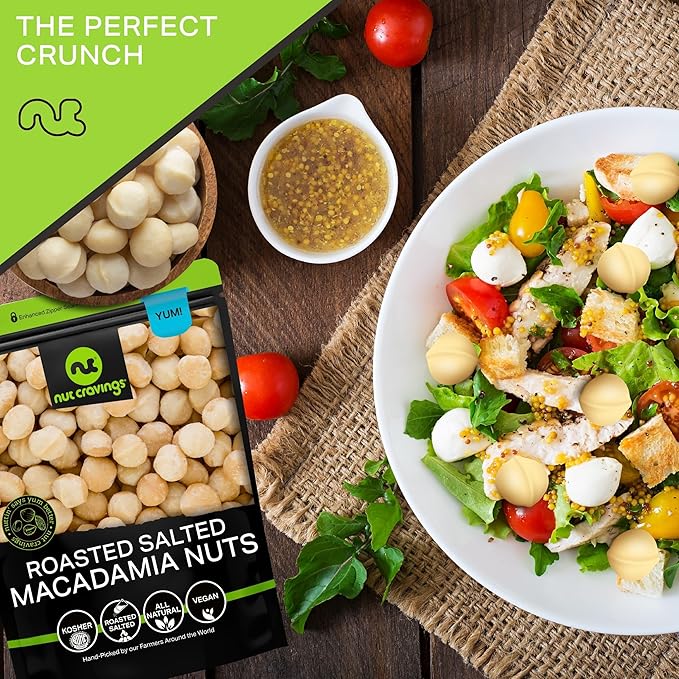 NUT CRAVINGS - Roasted & Salted Macadamia Nuts - No Shell, (16oz - 1 LB) Bulk Nuts Packed Fresh in Resealable Bag - Healthy Protein Food Snack, Food Assortments