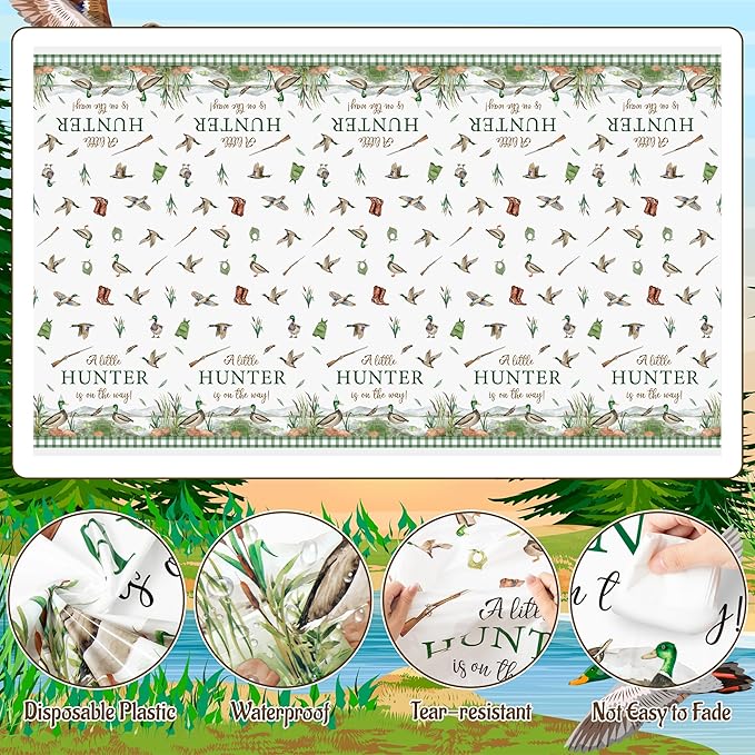 Mallard Duck Party Tablecloths - 3Pcs Hunting Duck Baby Shower Disposable Table Cover, A Little Hunter is on The Way Plastic Table Cloth for Baby Shower Party Decorations 51 x 86 Inch