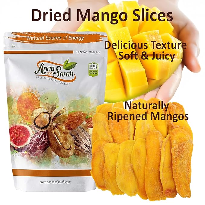 Anna and Sarah Extra Low Sugar Added Dried Mango Slices 16 Oz - Delicious Texture Soft & Juicy - Naturally Ripened Fruits - Gluten Free - Non GMO - Kosher - Natural Source of Vitamin C, 1 Lb