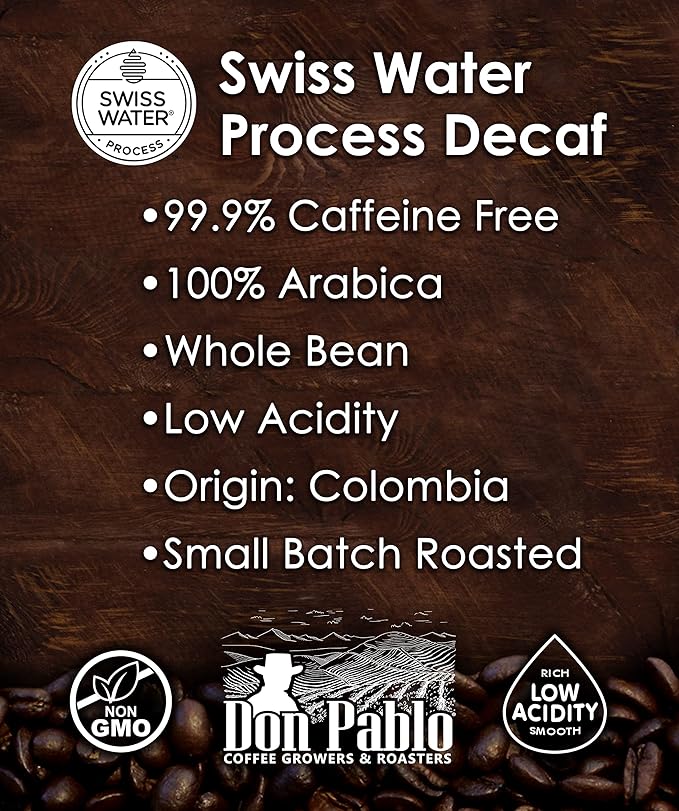 2LB Don Pablo Colombian Decaf Light Roast - Swiss Water Process Decaffeinated - Light Roast Whole Bean Coffee - Low Acidity - 2 Pound (2 lb) Bag