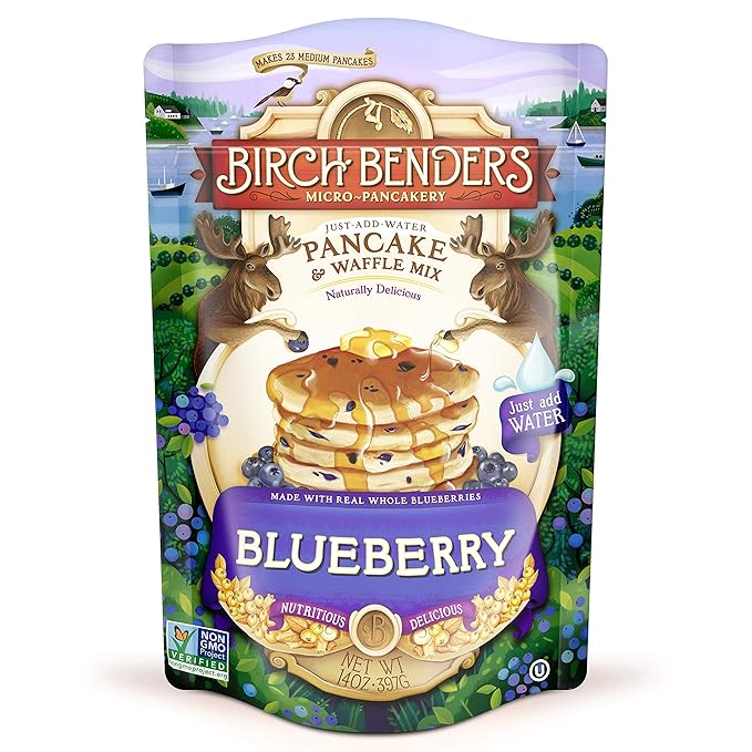 Blueberry Pancake and Waffle Mix by Birch Benders, Made with Real Blueberries, Non-GMO, Just Add Water, 14 Ounce, 1 Pack