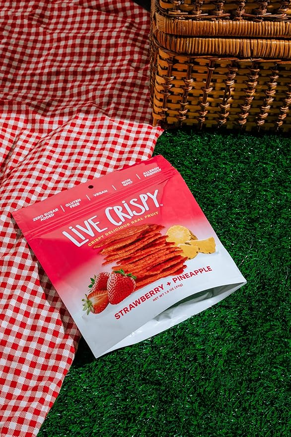 Live Crispy Fruit Chips - Pineapple-Powered Snack Packed with 100% Natural Fruit - Antioxidant-Rich, Vitamin-Packed (Strawberry/Pineapple) 4 Pack