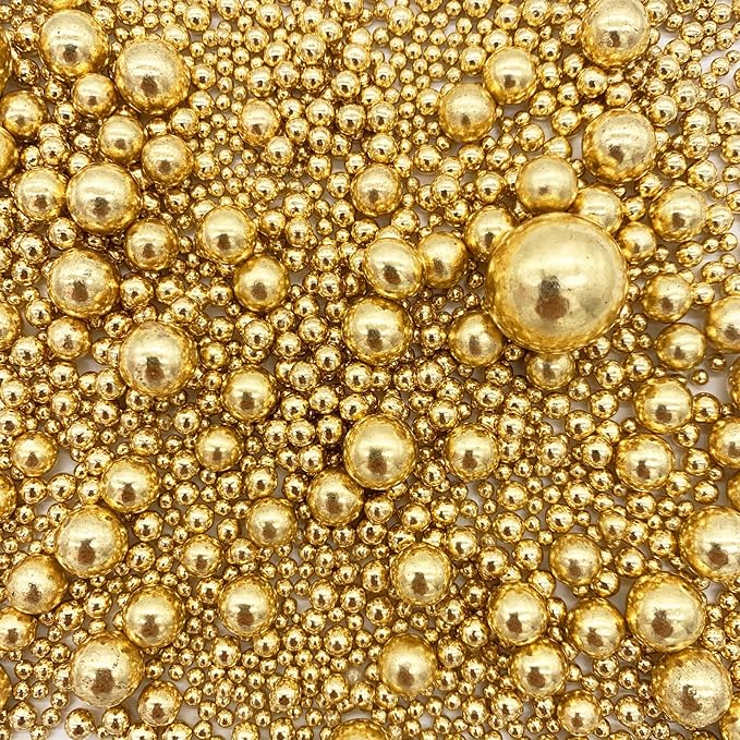 Weraru Edible Bright Gold Pearl Sugar Sprinkles Candy Mixing Size Baking Edible Cake Decorations Cupcake Toppers Cookie Decorating Celebrations Wedding Shower Party Chirstmas Supplies 120g/ 4.2oz