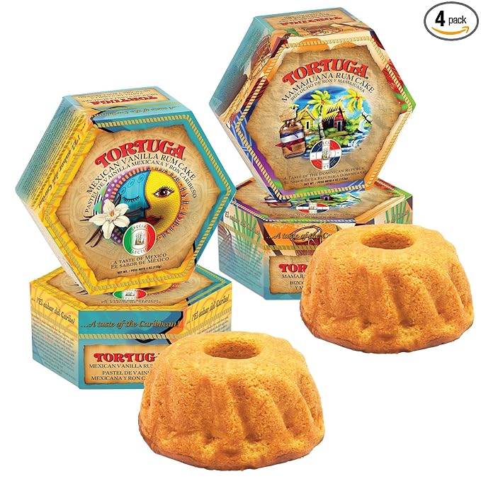TORTUGA Caribbean Mexican Vanilla & Mamajuana Rum Cake - 2-4 oz Caribbean Rum Cakes - 4 Pack - The Perfect Premium Gourmet Gift for Stocking Stuffers, Gift Baskets, and Christmas Gifts - Great Snack Cakes for Delivery