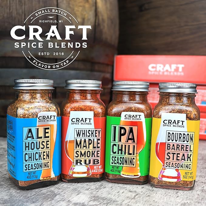 Craft Spice Blends Grilling Seasoning & Rub 4-Pack Gift Set - Top Shelf Spices Raising the Bar on Flavor - Spice Blends for Smoker, BBQ, Grill and More - Father's Day, Birthday, Anniversary - All Natural, Crafted in the USA