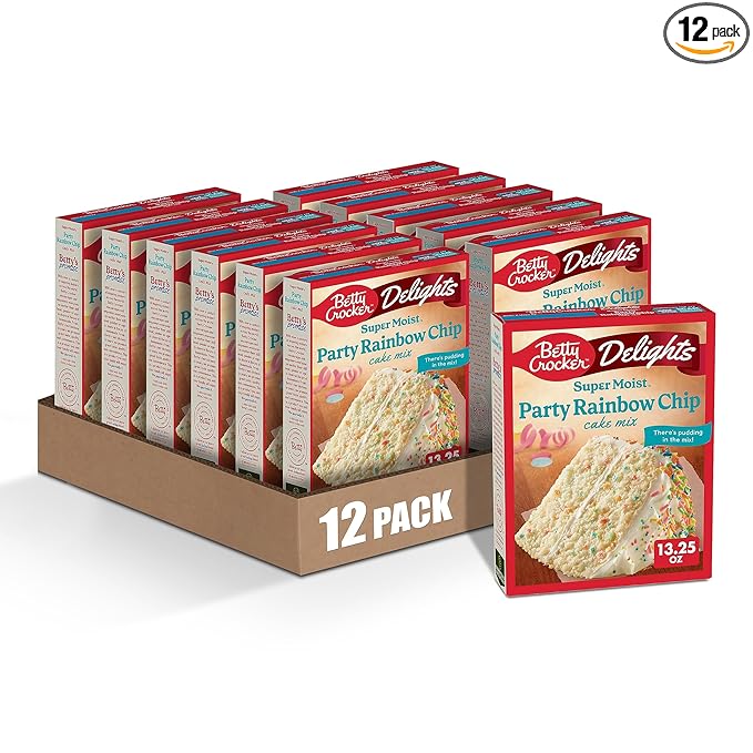 Betty Crocker Delights Super Moist Party Rainbow Chip Cake Mix, 13.25 oz. (Pack of 12)
