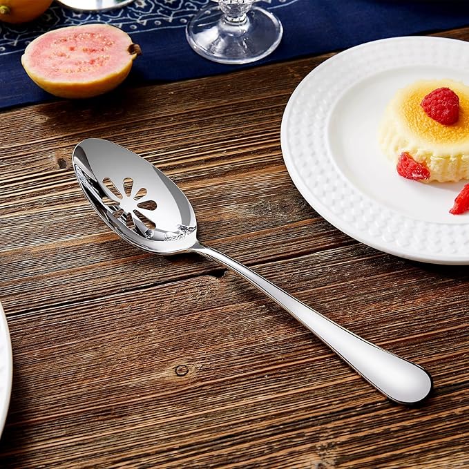 KEAWELL Premium Verona 4-Piece 9 inch Spoon Set ??18/10 Stainless Steel, Heavy-Duty Mirror-Finished Flatware for Daily Meals, Hosting and Special Occasions (4, Serving Spoons and Slotted Spoons)