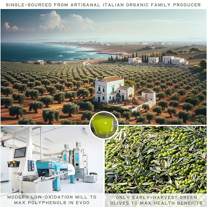 WellEatable Robust +1,200 mg/kg Polyphenol Rich Olio Italiano, New 2024-2025 Early Harvest Organic Extra Virgin Olive Oil from Italy, Lab Tested, Cold Extracted for Drinking and Finishing, 16.9 fl oz