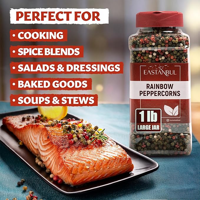 Eastanbul Rainbow Peppercorns for Grinder Refill, 1lb, Peppercorns Whole Rainbow White, Green, Pink, Black Pepper for Grinder Refills, Medley, Mixed, Assorted Pepper, Natural, Vegan, Non-GMO
