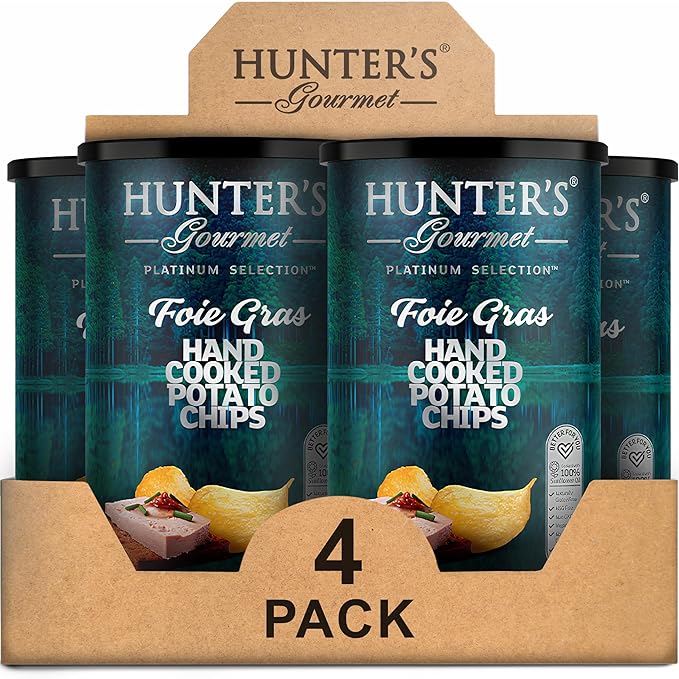 Hunter's Gourmet Chips | Hand-Cooked & Cholesterol Free | Made in a Nut-Free Facility | Foie Gras | No Artificial Colors | Non-GMO | Vegan Potato Chips | Pack of 4 | 150g