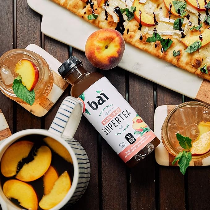Bai Iced Tea, Narino Peach, Antioxidant Infused Supertea, Crafted with Real Tea (Black Tea, White Tea), 18 Fluid Ounce Bottles, 12 count