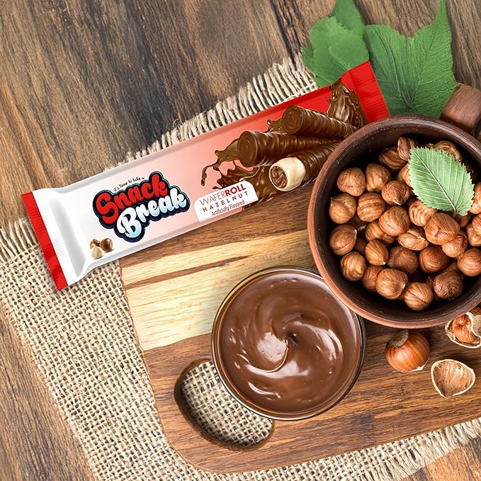 Snack Break Hazelnut Wafer Rolls, Rolled Wafer Cookies, Cocoa Coated Delicious Snack, Individually Wrapped, Crunchy Sticks for On-the-Go, Coffee, Tea, 24 Count (Pack of 12)