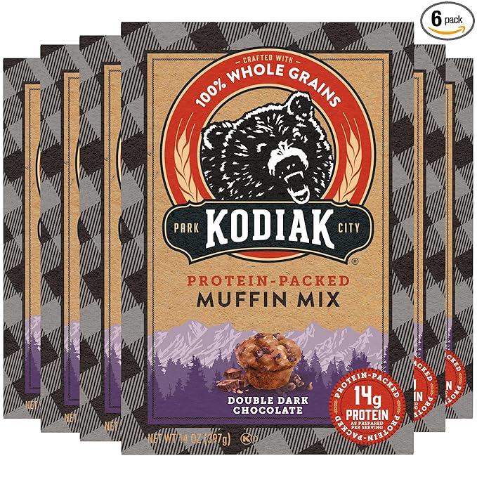 Kodiak Cakes Power Bake Muffin Mix, Double Dark Chocolate, 14 Ounce (Pack of 6)