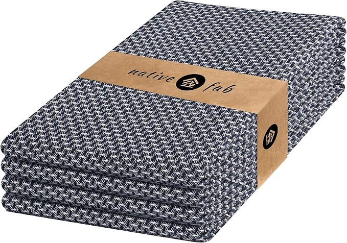 Native Fab 4 Pack Dotted Pattern Kitchen Dish Towels Cotton Super Absorbent Quick Drying Reusable 18x26 Inches - Bar Hand Towels, Kitchen Cleaning Towels with Hanging Loop, Navy