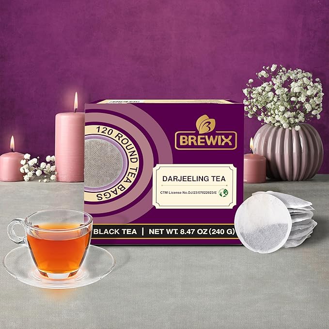 BREWIX, Darjeeling Black Tea Bags From Himalayas (120 Round Tea Bag) | Caffeinated | Breakfast Tea