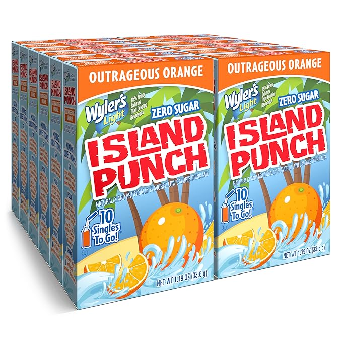 Wyler's Light Island Punch Singles To Go, Water Drink Mix, Outrageous Orange, 10 Count, Pack Of 12 (120 Single Servings)