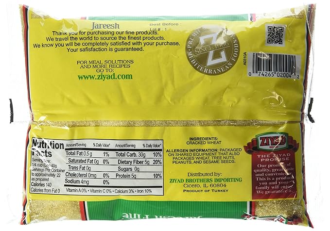 Ziyad Premium Quality Jareesh Fine??Finely Ground, Smooth Wheat Cereal ??High Fiber, No Cholesterol/Salt ??Vitamin-Enriched, Vegan ??Quick 30 Min Prep ??Versatile for Sweet & Savory Dishes, 32 ounce