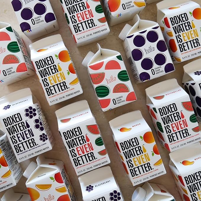 Boxed Water 8.5 oz. (24 Pack) ??Blackberry in Boxes, BPA-Free, Refillable Cartons, Sustainable Alternative to Premium Plastic Bottled Water, Mini Water for Kids