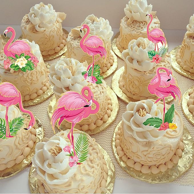 36pcs Glitter Pink Flamingo Cupcake Toppers Decoration Flamingo Themed Birthday Party Supplies Flamingo Party Cupcake Toppers Decorations for Hawaiian Tropical Theme Party Baby Shower Supplies