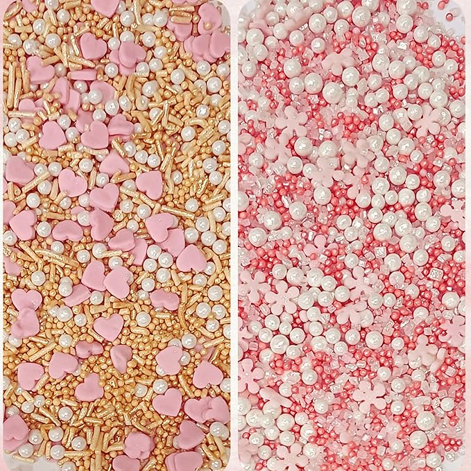 Confect Pink, Silver, Gold & White Pearl Sprinkles Mix ??Edible Baking Decorations for Cakes, Cupcakes, Cookies ??Valentine?셲 & Celebration Sprinkle Set ??Pack of 5 - Vegan, Gluten-Free, Nut-Free, Soy-Free, Dairy-Free, Palm Oil-Free -5 Oz