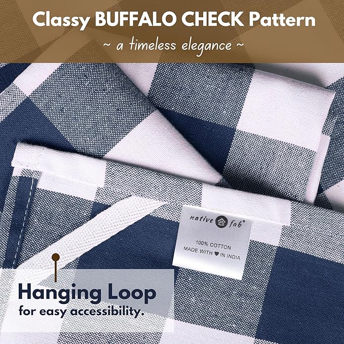 Native Fab 4-Pack Kitchen Towel with Hanging Loop 16x26 inches, Cotton Buffalo Check Kitchen Towels for Cleaning Drying, Washcloths Soft & Absorbent Cloth Rags, Bar Towel, Dish Cloth, Navy
