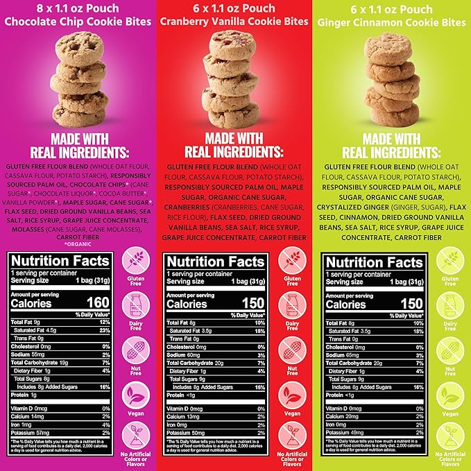Every Body Eat Crunchy Cookie Bites, Gluten & Dairy Free, Vegan, School Safe Lunch Snacks, Single Serve (Pack of 20) (Variety Pack)