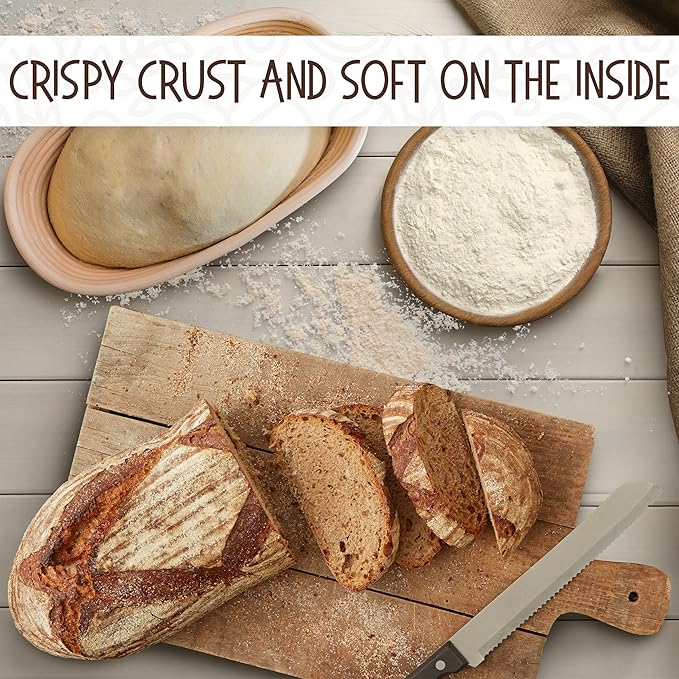 Superbaking 10" Oval Banneton Bread Proofing Basket Gift Set ??Sourdough Starter Kit for Crusty Artisan Style Loaves, Includes Essential Bread Baking Supplies & Tools - Ideal Gift for Bakers