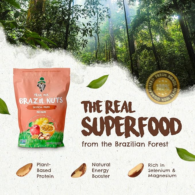 Snack Tropical Trail Mix 7 oz – The True Organic Brazil Nuts Roasted + Dried Apple + White Raisins + Dried Pineapple + Passion Fruit Nibs – Kosher – Fresh, Vegan and Gluten Free – Forest Up