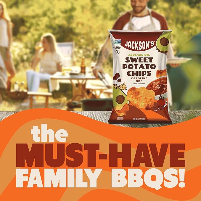 Jackson???Sweet Potato Kettle Chips Avocado Oil Variety Pack made with Premium Oils (7oz, Pack of 6) Sea Salt, Ranch and BBQ Flavors - Allergen-friendly, Gluten Free, Vegan