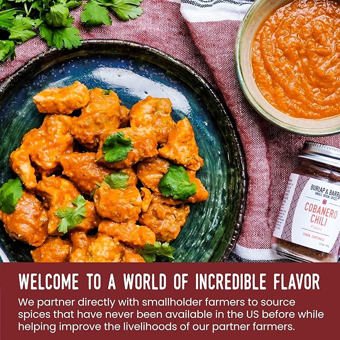 Burlap & Barrel Cobanero Chili Flakes ??Smoky Heat with Fruity, Peachy Aroma ??Red Chili Flakes for Spicy Dishes ??As Seen On Shark Tank - 1.5oz Glass Jar